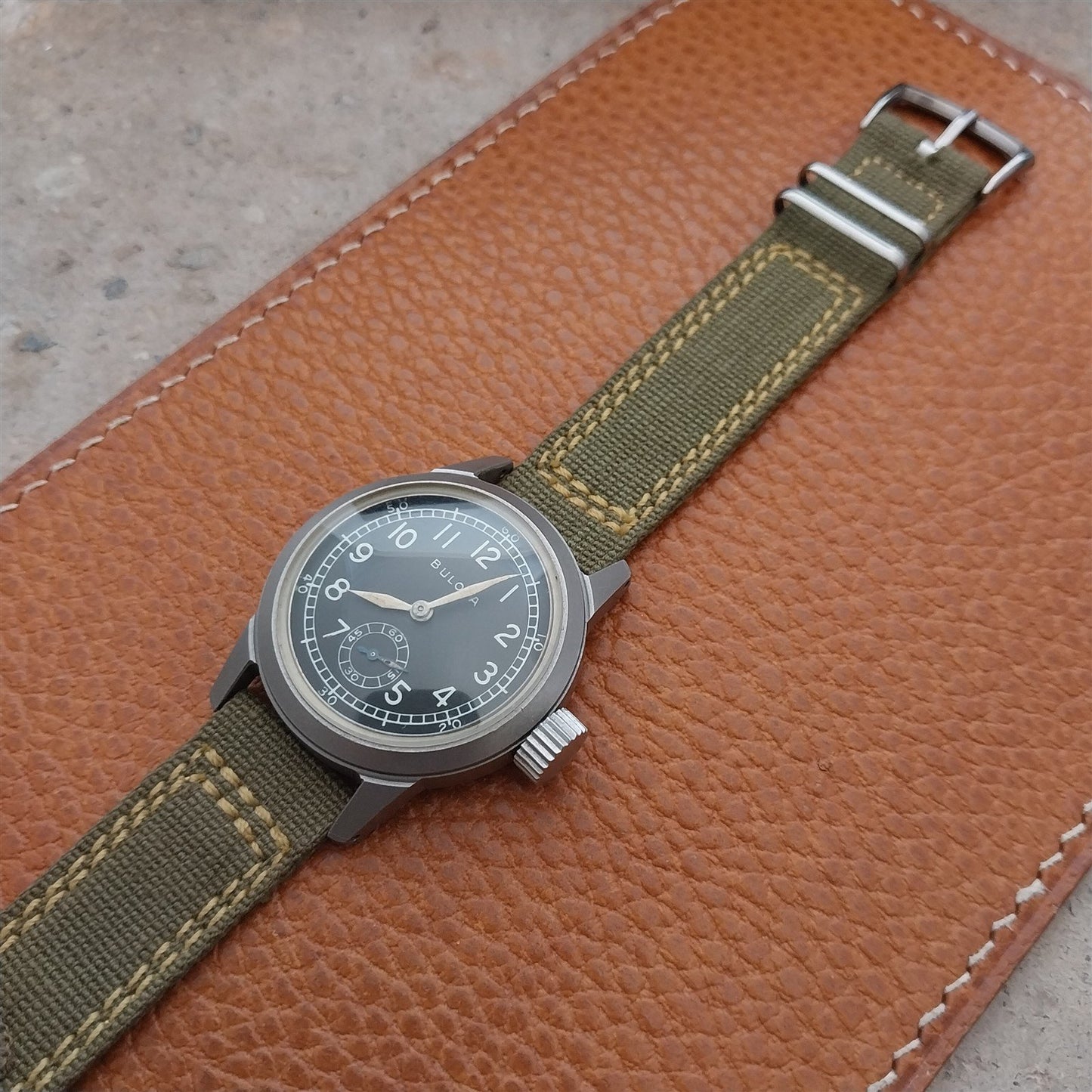 Vintage 5/8" OD Green Canvas Military 1940s-1950s Watch Strap & Stainless Buckle