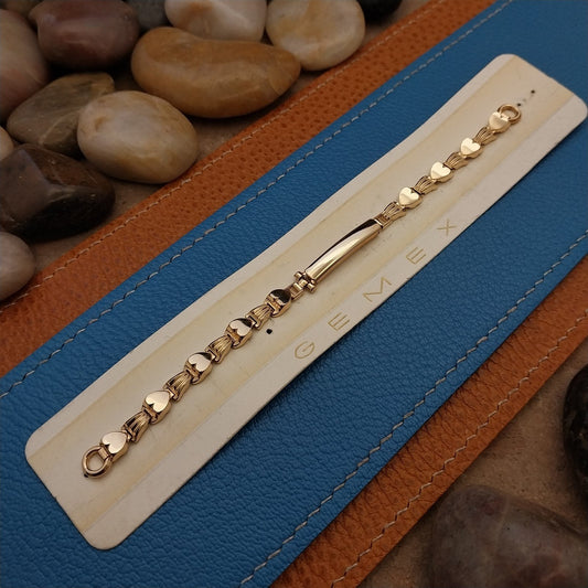 Vintage 1950s Gemex 12k Yellow Gold-Filled Ladies Heart Cocktail nos Watch Band