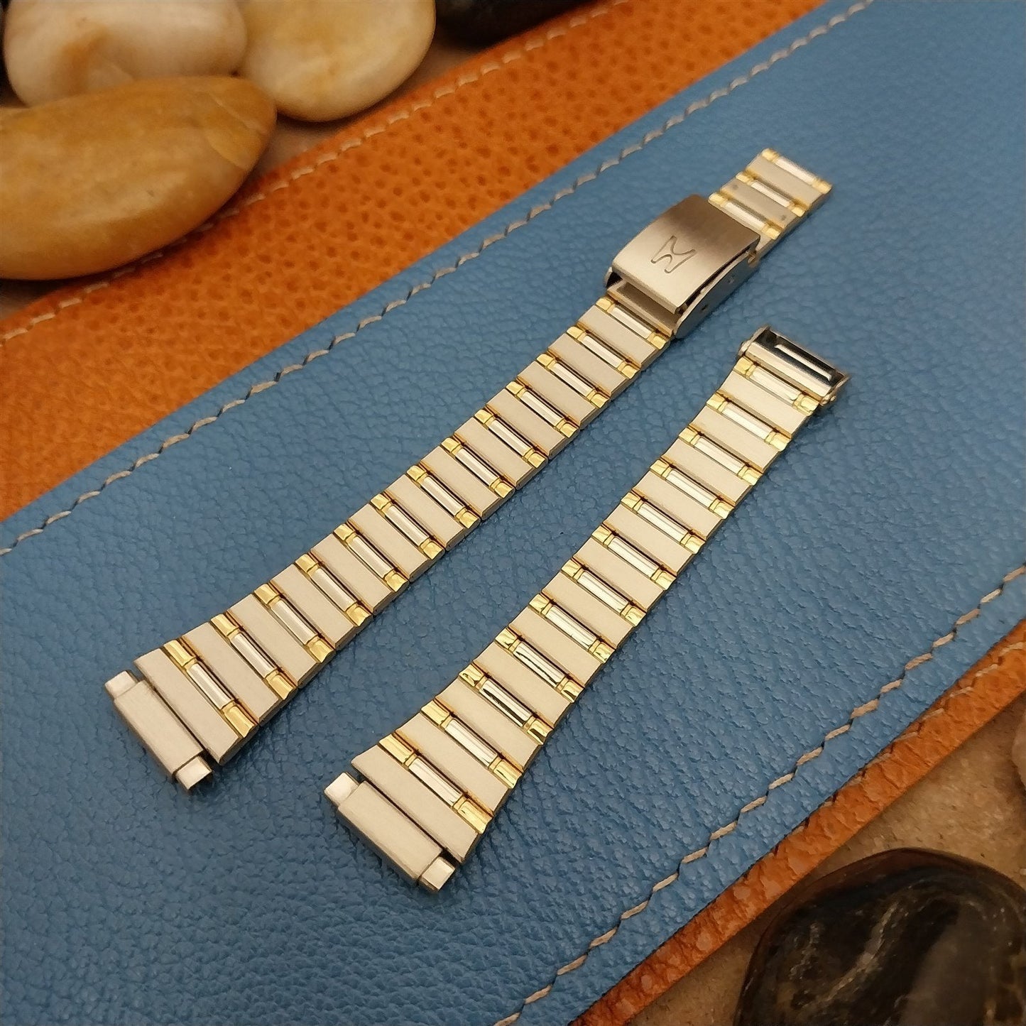 Vintage Womens 10mm-14mm Hadley Gold & Stainless Steel 1970s-1980s Watch Band