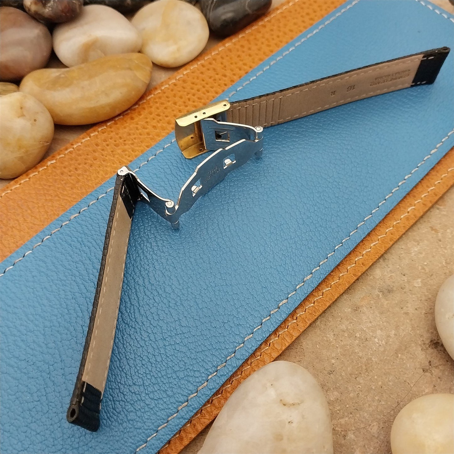 16mm Hadley Roma Black Lizard Watch Strap & Gold-Tone Butterfly Buckle