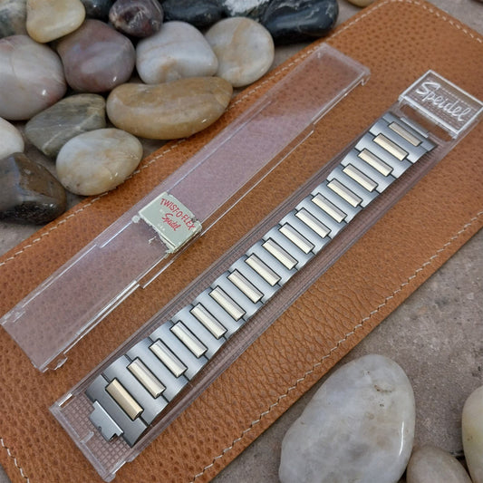 Vintage Internal-Lug Speidel Stainless Steel & Gold Wide 1970s Unused Watch Band