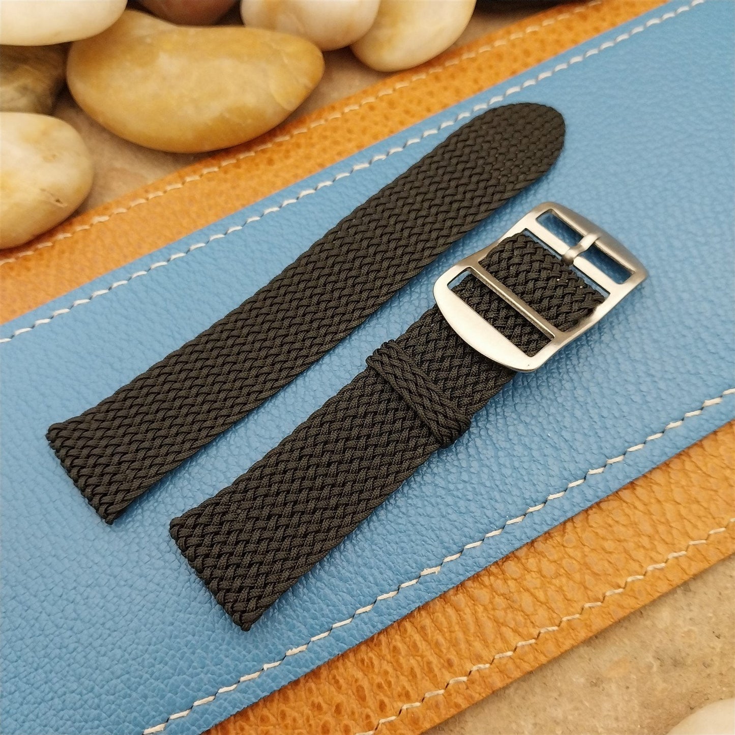 Vintage 18mm Braided Perlon 2-piece Black Classic 1960s Unused Field Watch Band