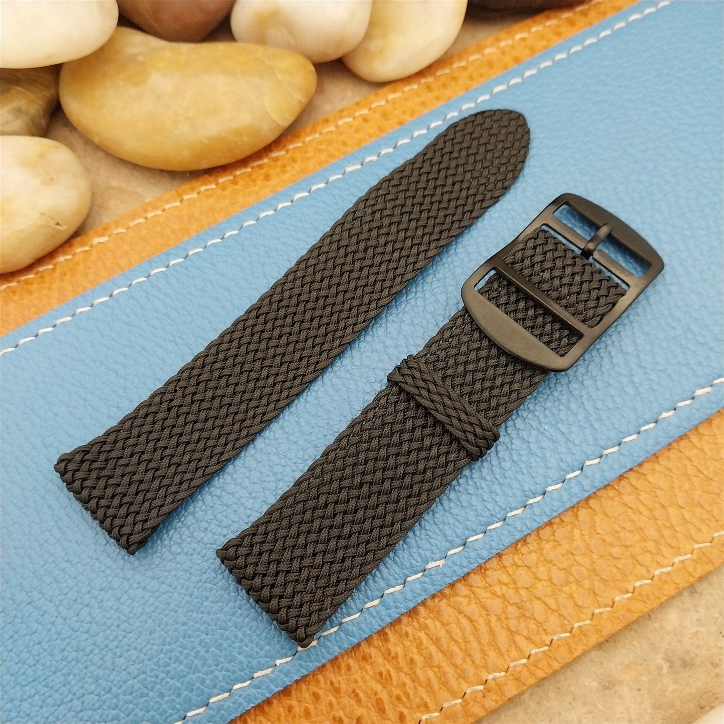 Vintage 18mm Black Braided Perlon 2-piece Classic 1960s Unused Field Watch Band