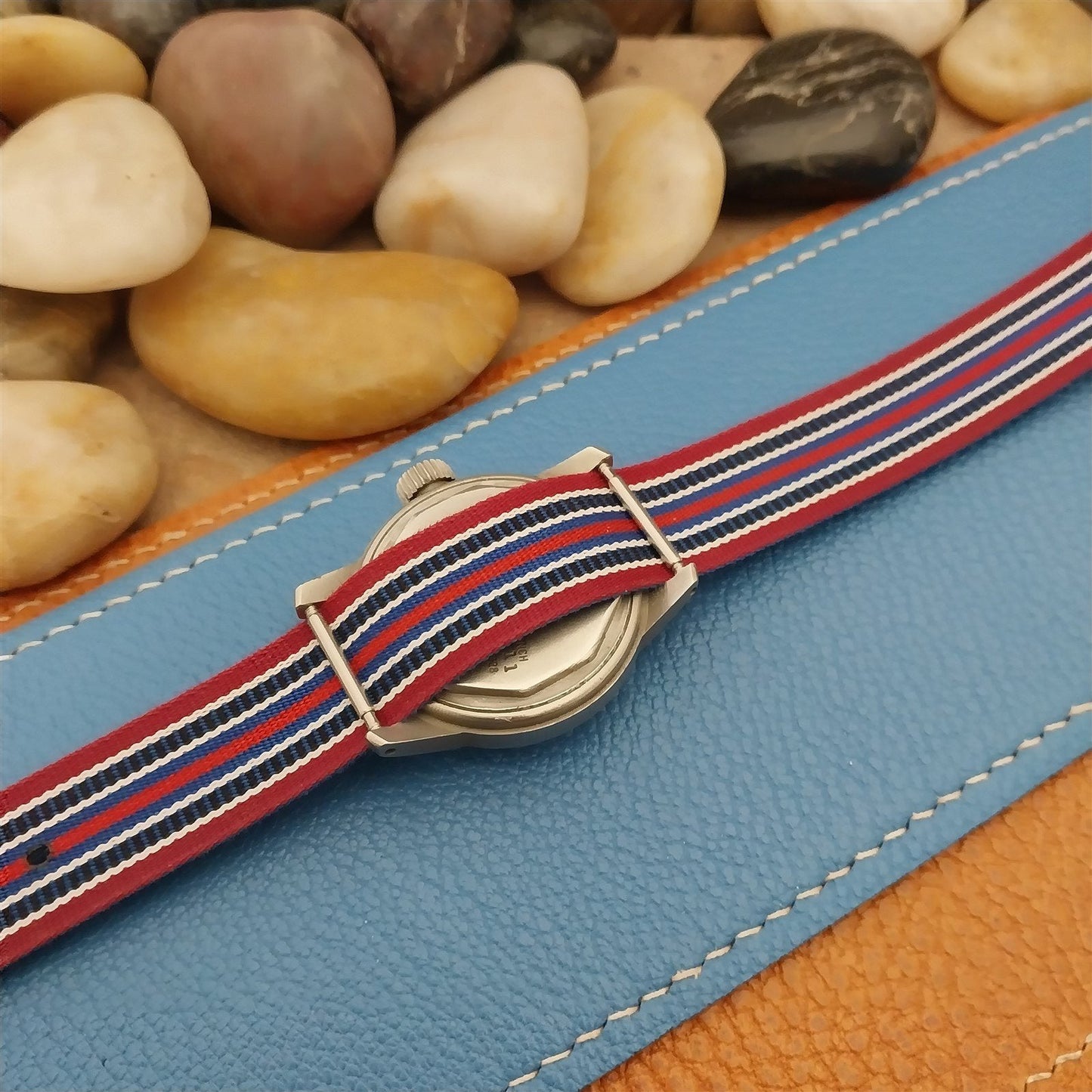Vintage 16mm 1960s Reversible Striped Perlon Classic Single Pass NOS Watch Band