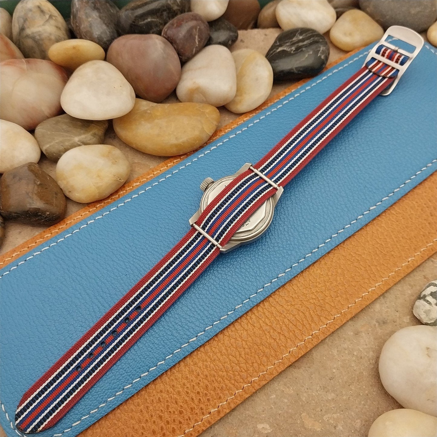 Vintage 16mm 1960s Reversible Striped Perlon Classic Single Pass NOS Watch Band
