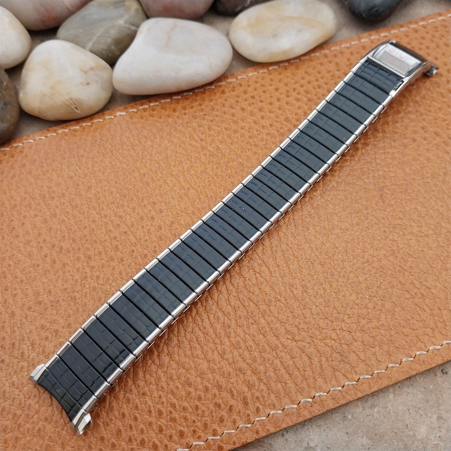 Vintage 1970s Speidel Romunda Perpetual Calendar Black & Stainless Watch Band