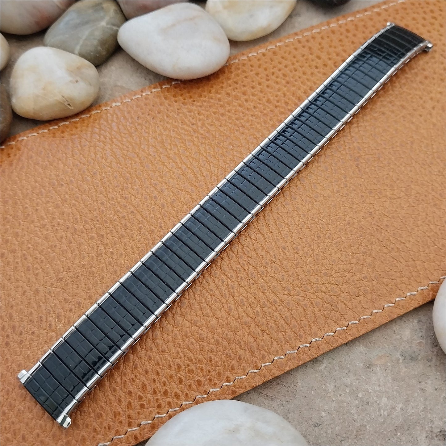 Vintage Long 19mm 18mm Stainless Steel & Black Romunda Speidel Unused Watch Band