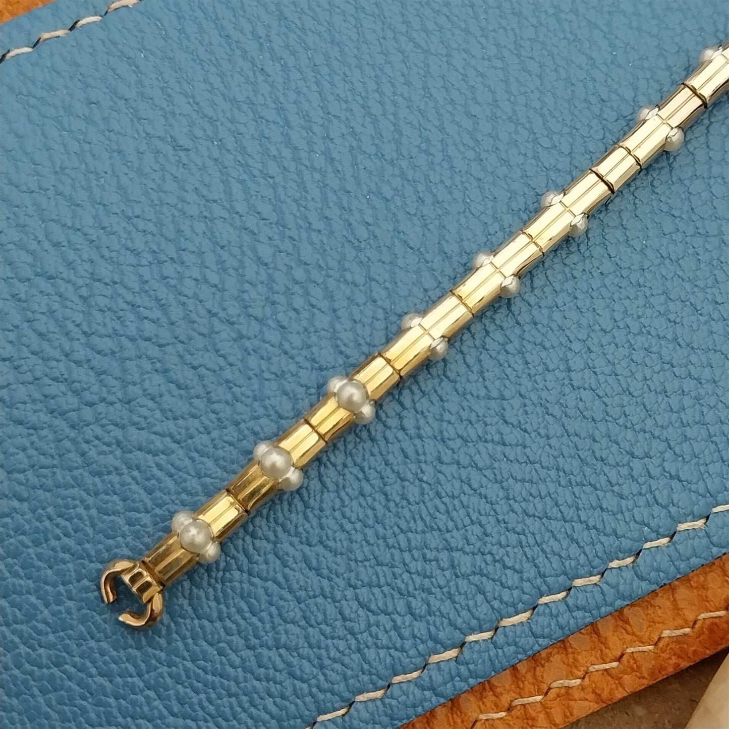 Yellow Gold-Fill & Pearl Ladies Single-Lug Speidel Unused 50s Vintage Watch Band