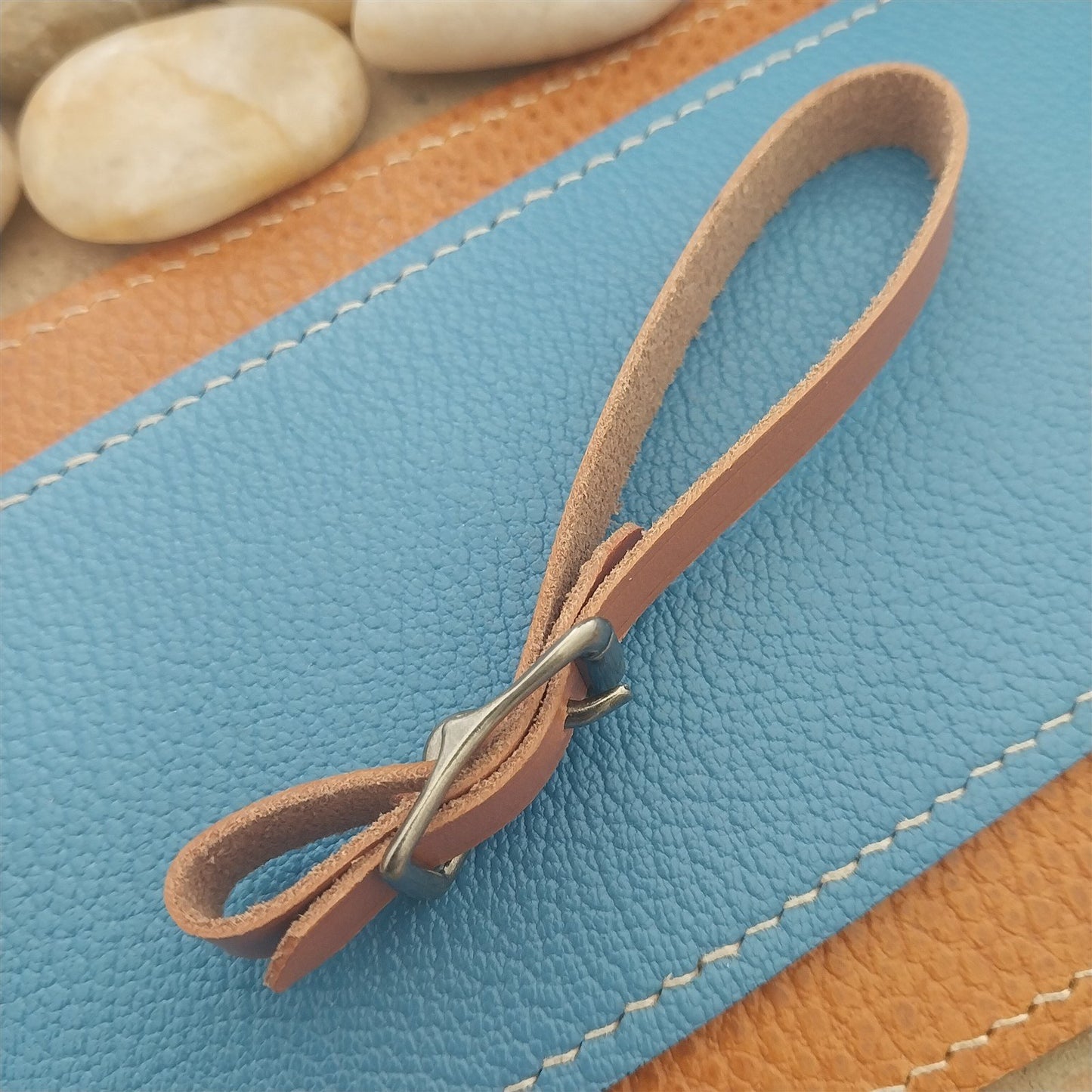 3/8" Tan English Bridle Leather Vintage Pocket Watch Fob Strap & Solid Buckle