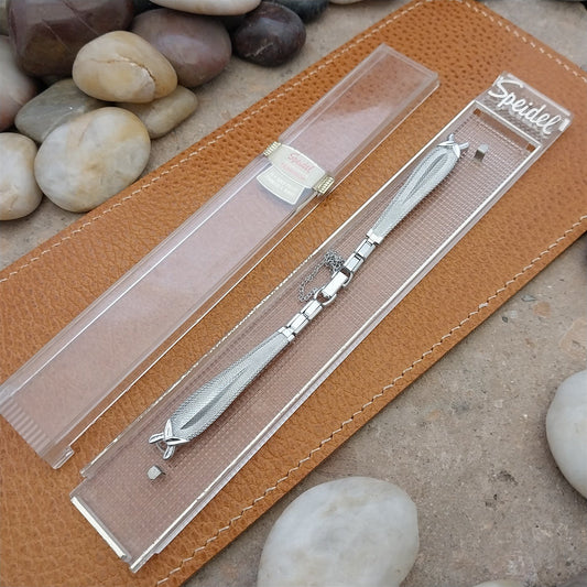White Gold-Filled Mesh Ladies Speidel Teardrop Unused 1960s Vintage Watch Band