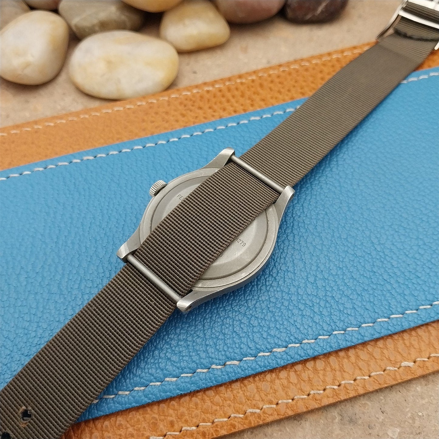 Vintage 17mm Army Green Stiff Nylon Classic Single Pass Unused Watch Band