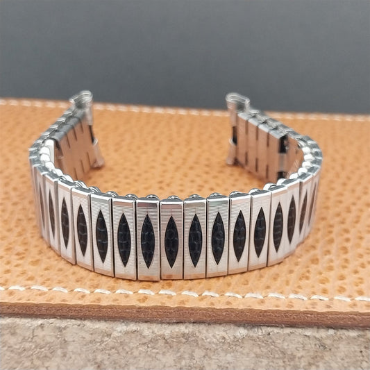 19mm Stainless Steel & Black Lizard Grain Hadley Unused 1960s Vintage Watch Band