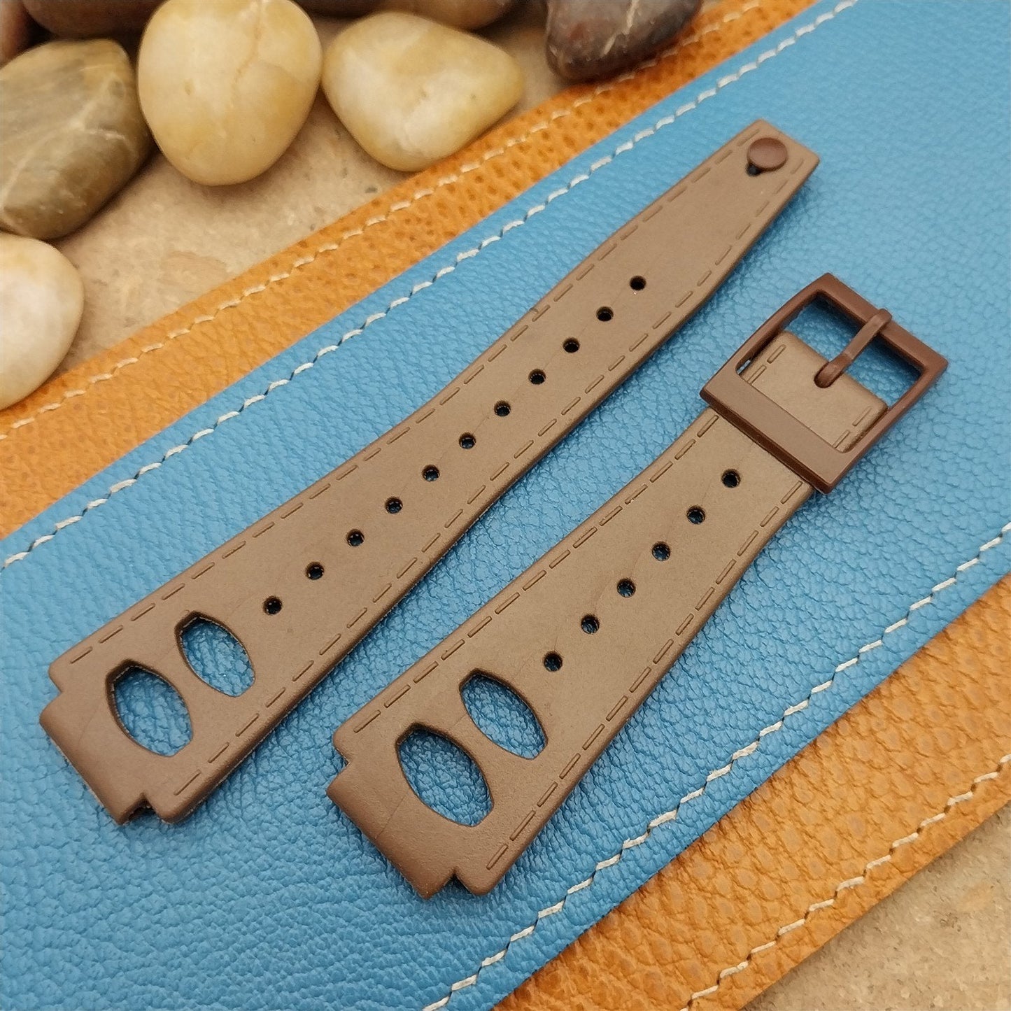 Vintage 16mm RK Swiss Direct Read Jump Hour Brown nos 1970s Rally Watch Band