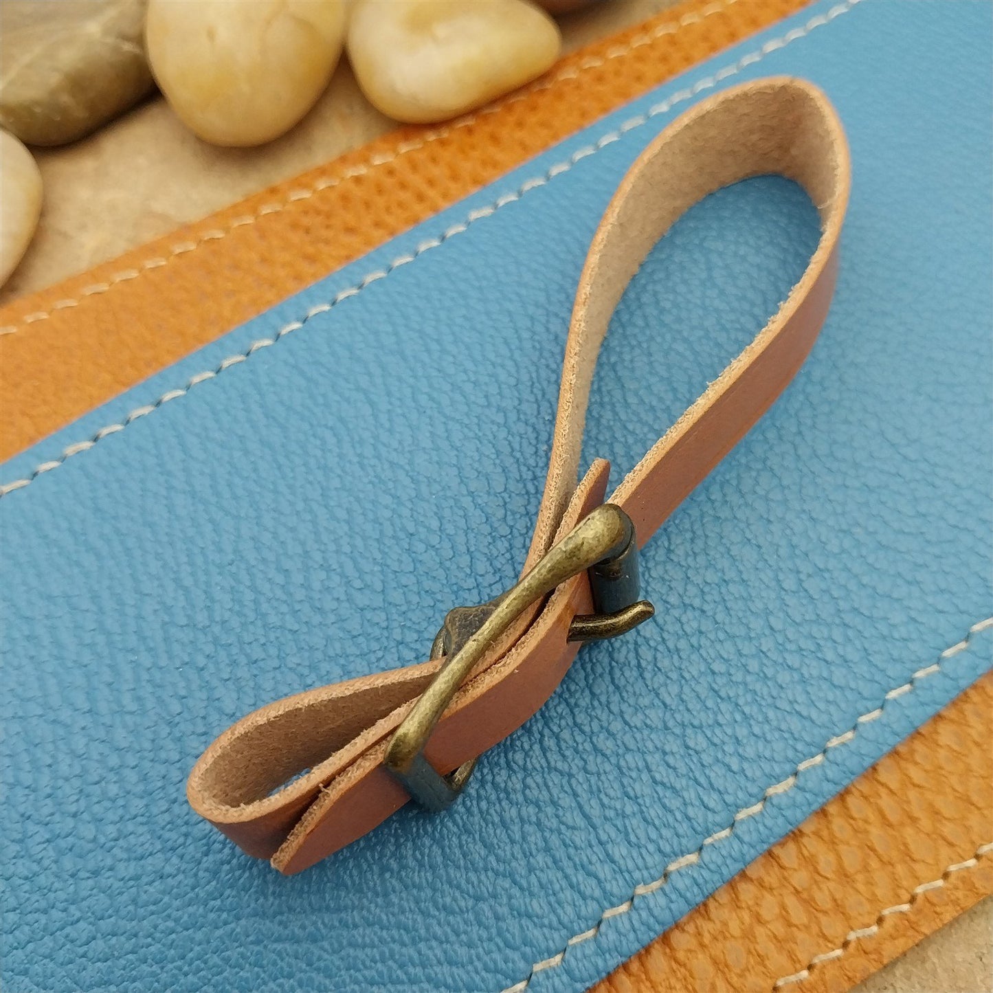 Tan English Bridle Leather Vintage Pocket Watch Fob Strap & Premium Solid Buckle