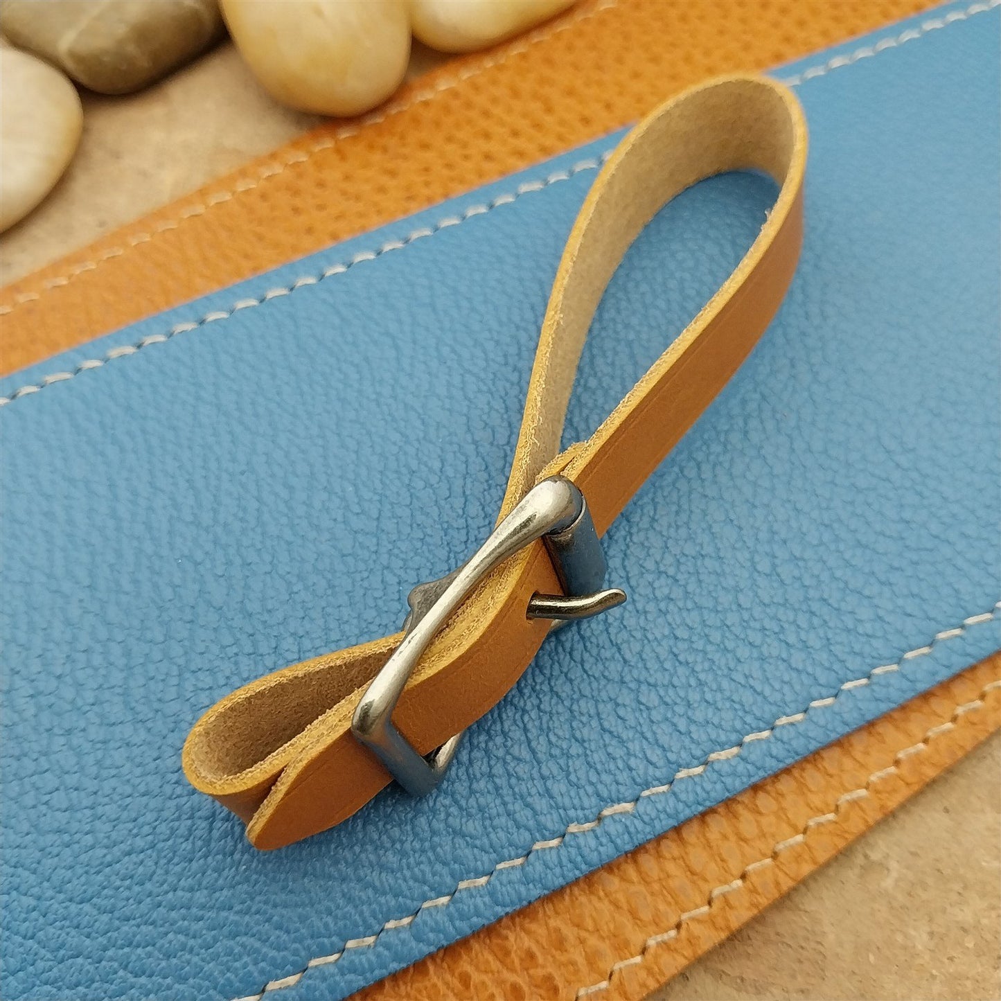 Yellow Italian Leather Pocket Watch Fob Strap & Nickel Finish Solid Buckle
