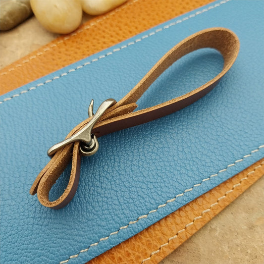 Whiskey Brown Italian Leather Pocket Watch Fob Strap& Nickel Finish Solid Buckle