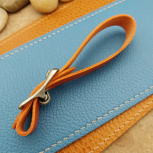 Orange Italian Leather Pocket Watch Fob Strap & Nickel Finish Solid Buckle