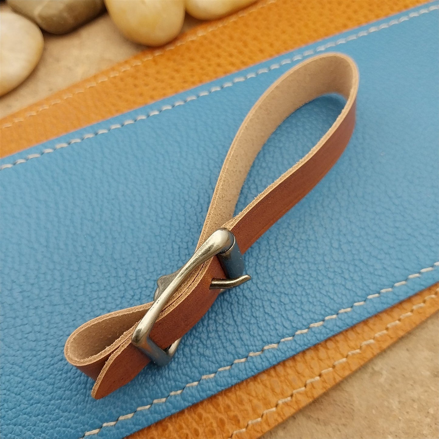 Kakishibu Stained Calfskin Vintage Pocket Watch Fob Strap & Premium Solid Buckle