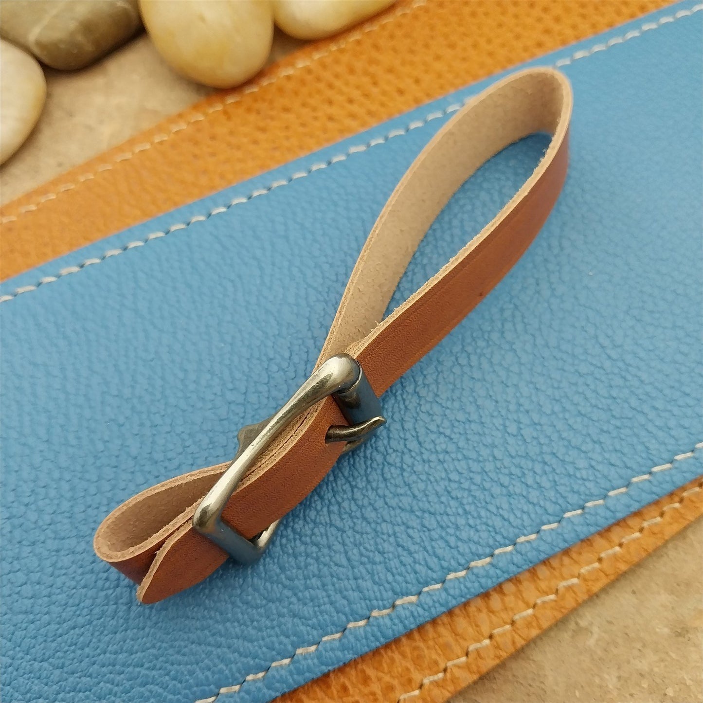 Kakishibu Stained Calfskin Vintage Pocket Watch Fob Strap & Premium Solid Buckle