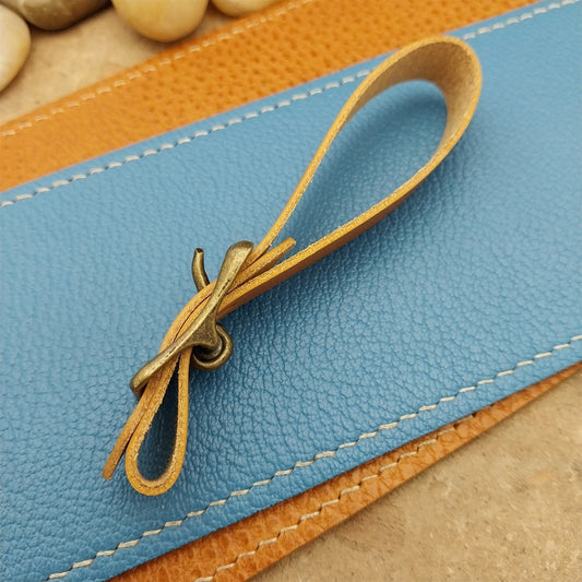 Yellow Italian Leather Pocket Watch Fob Strap& Antique Brass Finish Solid Buckle