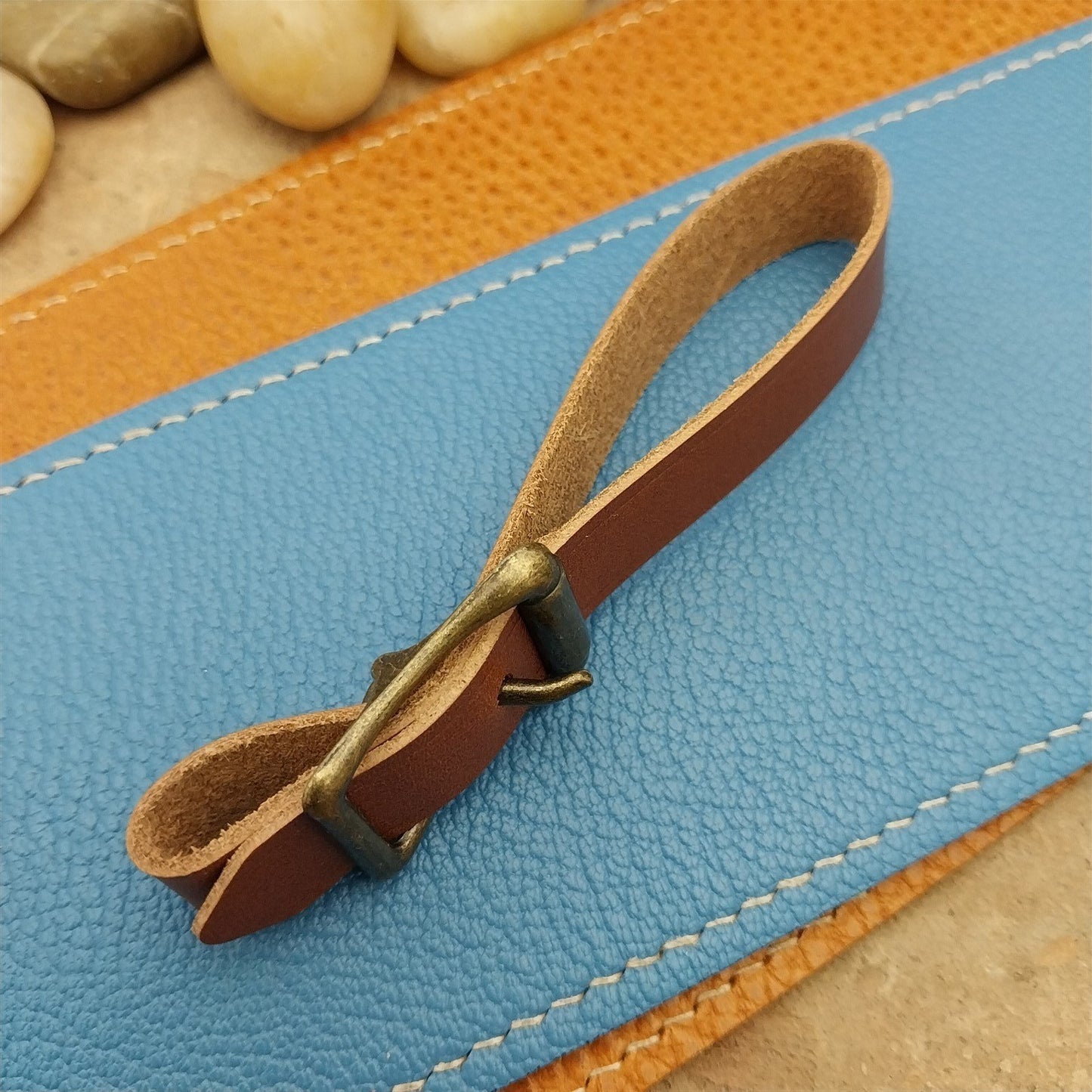 Whiskey Brown Italian Leather Pocket Watch Fob Strap & Brass Finish Solid Buckle