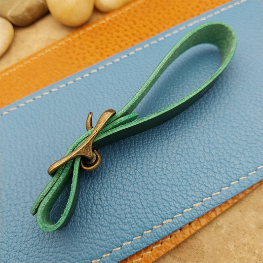 Green Italian Leather Pocket Watch Fob Strap& Antique Brass Finish Solid Buckle