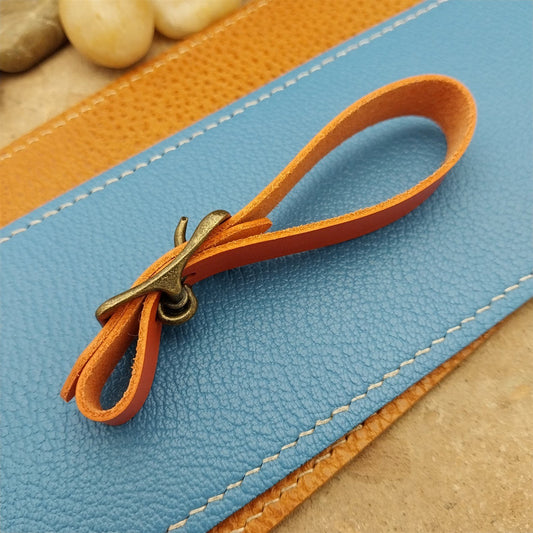 Orange Italian Leather Pocket Watch Fob Strap& Antique Brass Finish Solid Buckle