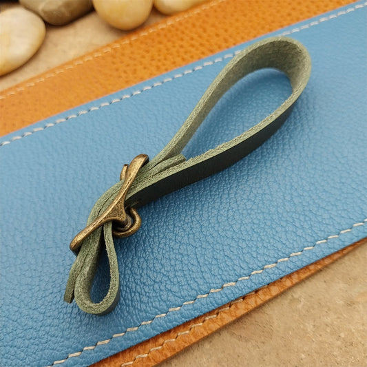 Olive Green Italian Leather Pocket Watch Fob Strap & Brass Finish Solid Buckle