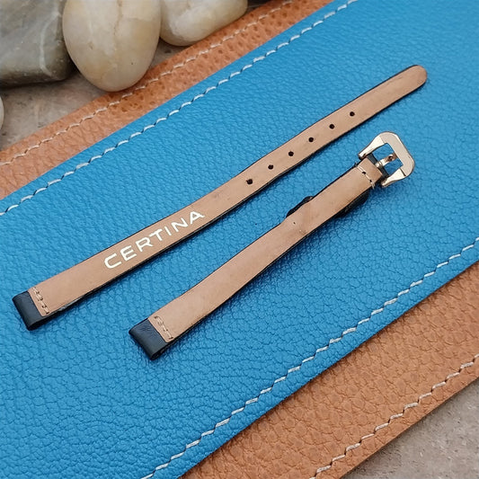 Vintage 8mm Certina Black Leather Womens Unused Watch & Rose Gold Tone Buckle