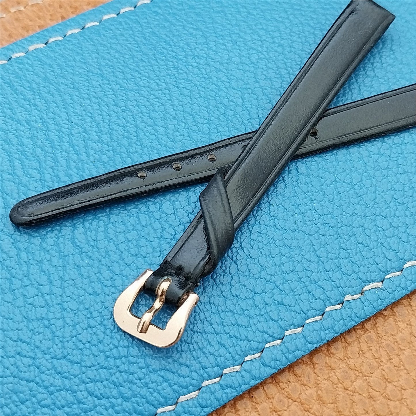 Vintage 8mm Certina Black Leather Womens Unused Watch & Rose Gold Tone Buckle