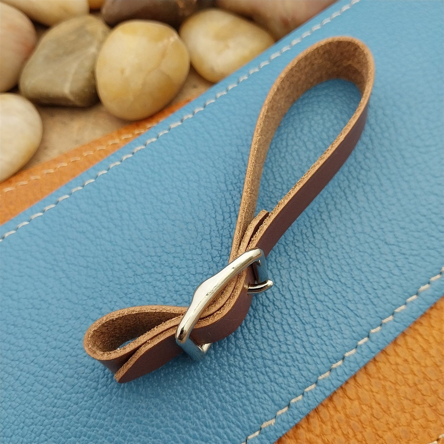 Whiskey Brown Italian Leather Pocket Watch Fob Strap &Nickel Finish Solid Buckle