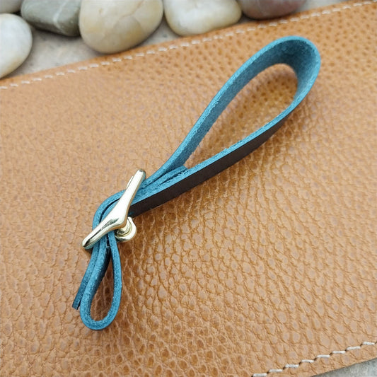 Blue Italian Leather Pocket Watch Fob Strap & Polished Brass Finish Solid Buckle