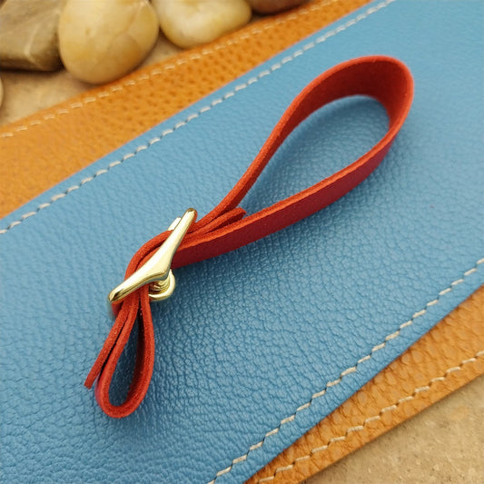 Red French Goatskin Vintage Pocket Watch Fob Strap & Polished Brass Finish Buckle