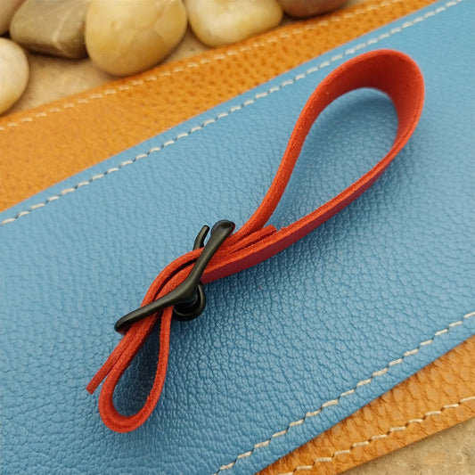 Red French Goatskin Vintage Pocket Watch Fob Strap & Cast Black Buckle