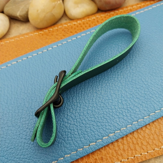 Green Italian Leather Pocket Watch Fob Strap & Cast Black Solid Buckle