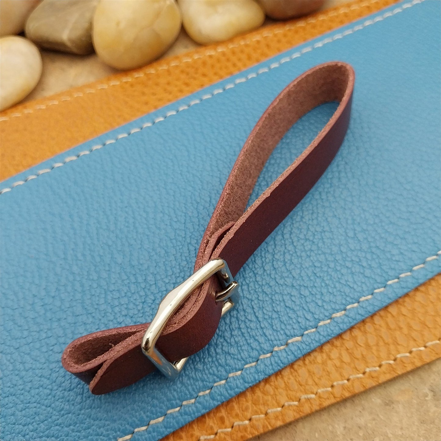 Plum Buttero Leather Vintage Pocket Watch Fob Strap & Nickel Finish Buckle