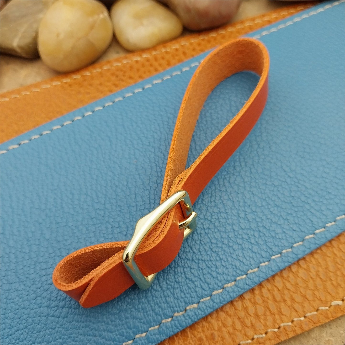 Orange Italian Leather Pocket Watch Fob Strap&Polished Brass Finish Solid Buckle
