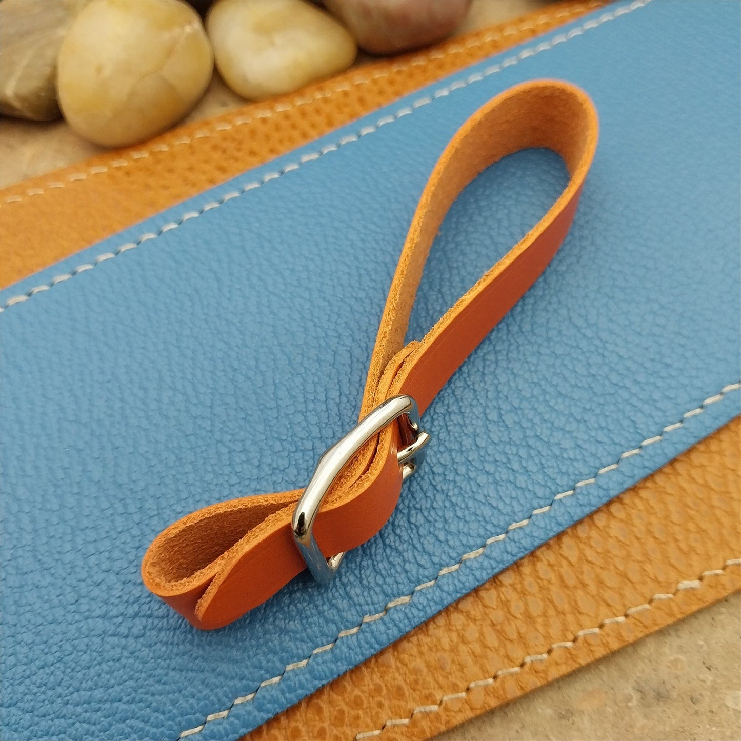 Orange Italian Leather Pocket Watch Fob Strap & Nickel Finish Solid Buckle