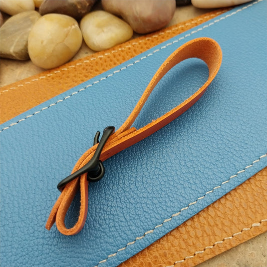 Orange Italian Leather Pocket Watch Fob Strap & Black Solid Buckle