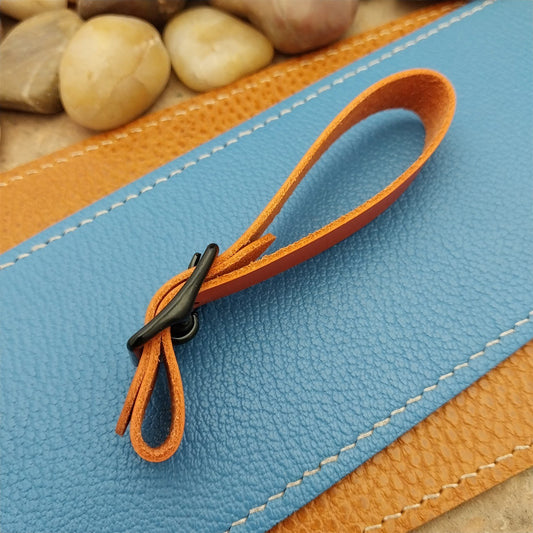 Orange Italian Leather Pocket Watch Fob Strap & Black Solid Buckle