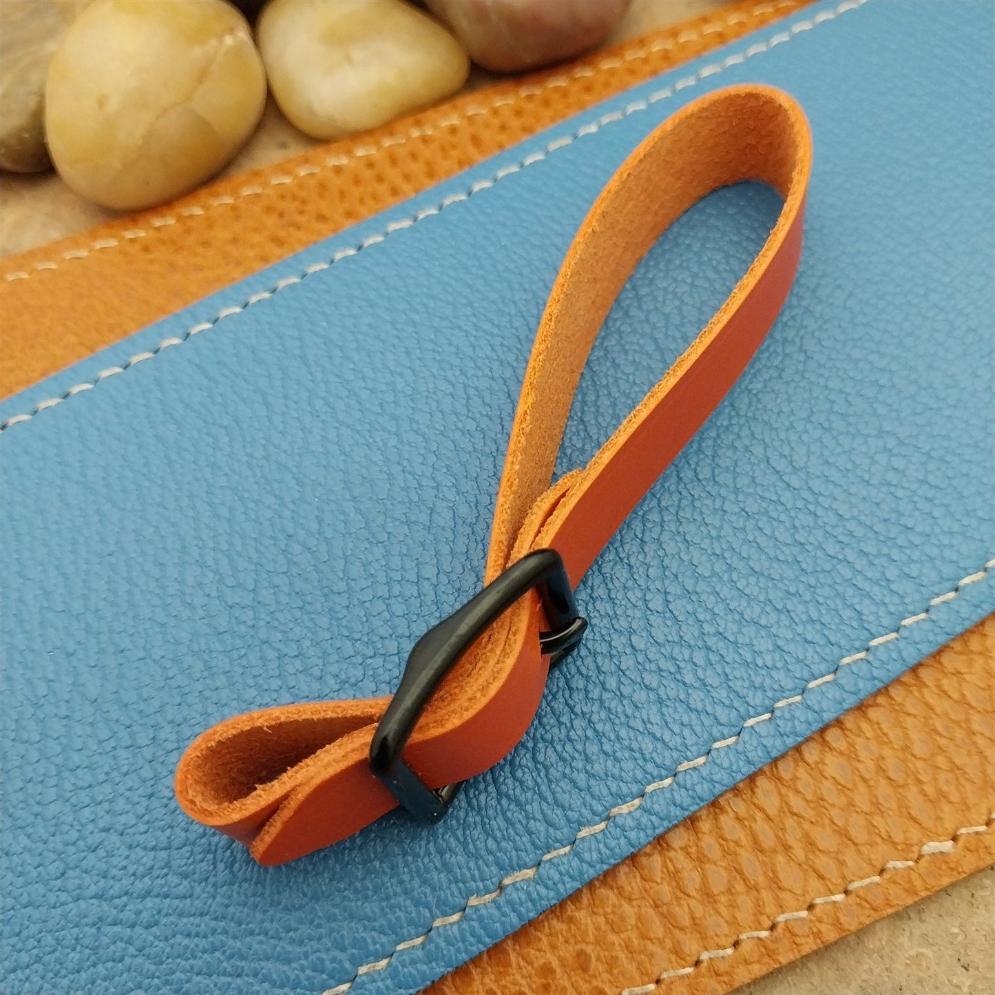 Orange Italian Leather Pocket Watch Fob Strap & Black Solid Buckle