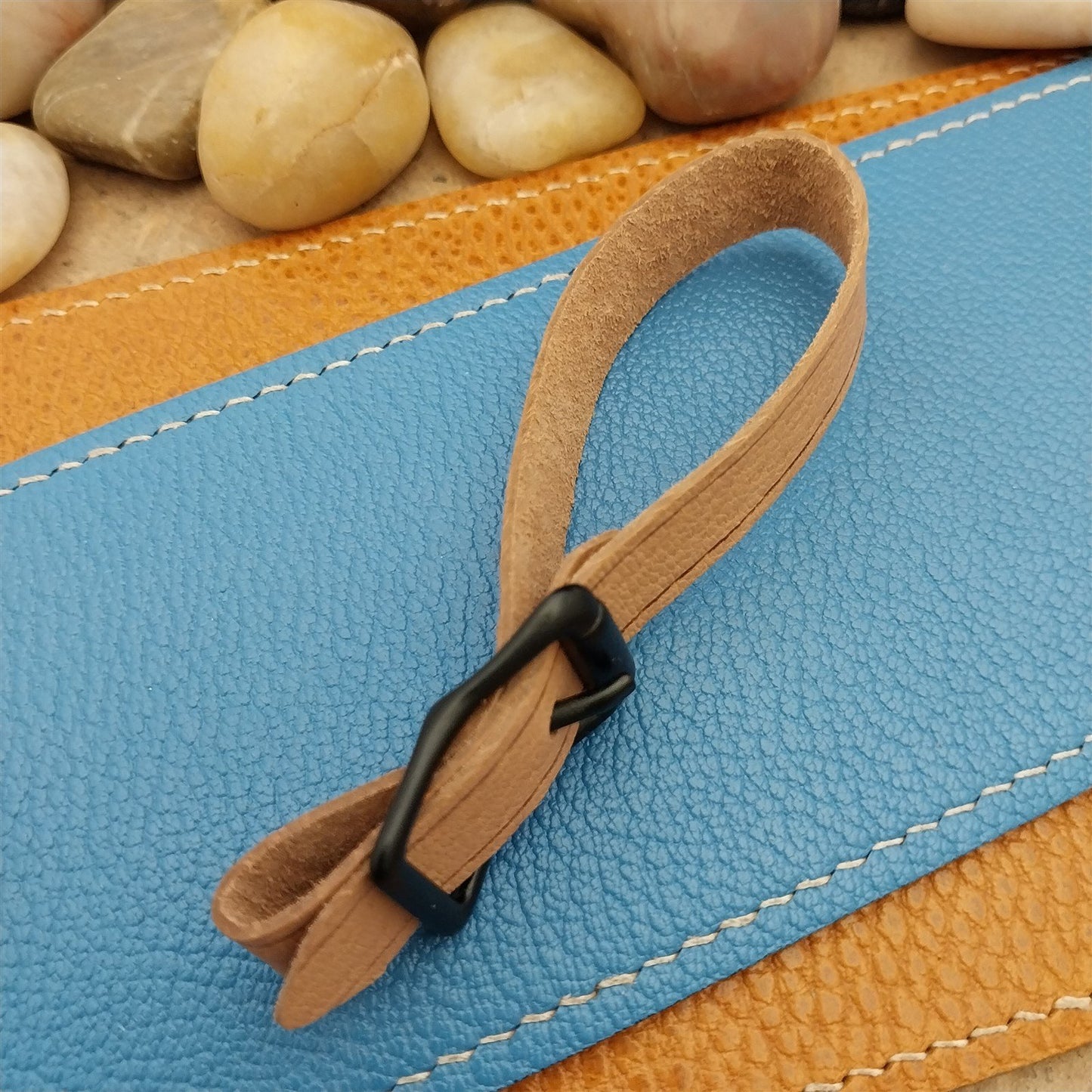 Veg Tanned Pigskin Vintage Pocket Watch Fob Strap & Solid Black Buckle