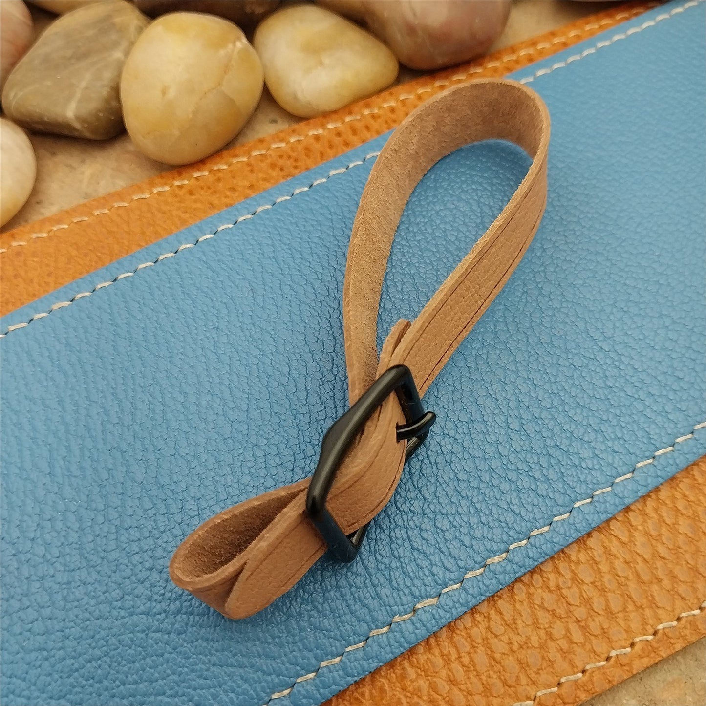 Veg Tanned Pigskin Vintage Pocket Watch Fob Strap & Solid Black Buckle