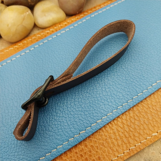 English Bridle Leather Vintage Pocket Watch Fob Strap & Cast Black Buckle