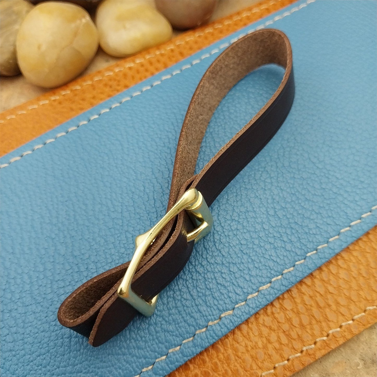 English Bridle Leather Vintage Pocket Watch Fob Strap & Brass Finish Cast Buckle