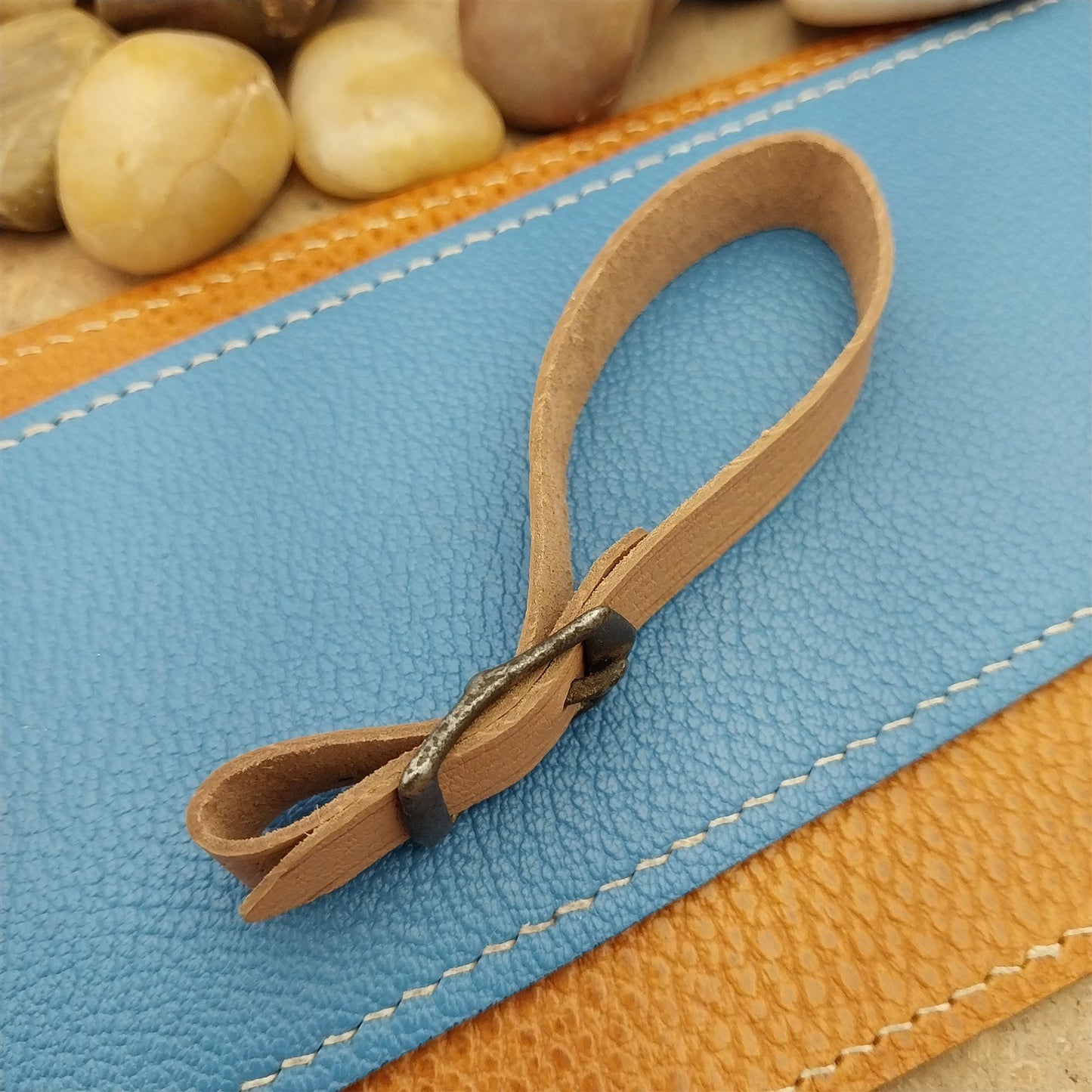 Veg Tanned Pigskin Vintage Pocket Watch Fob Strap With Antique Solid Buckle