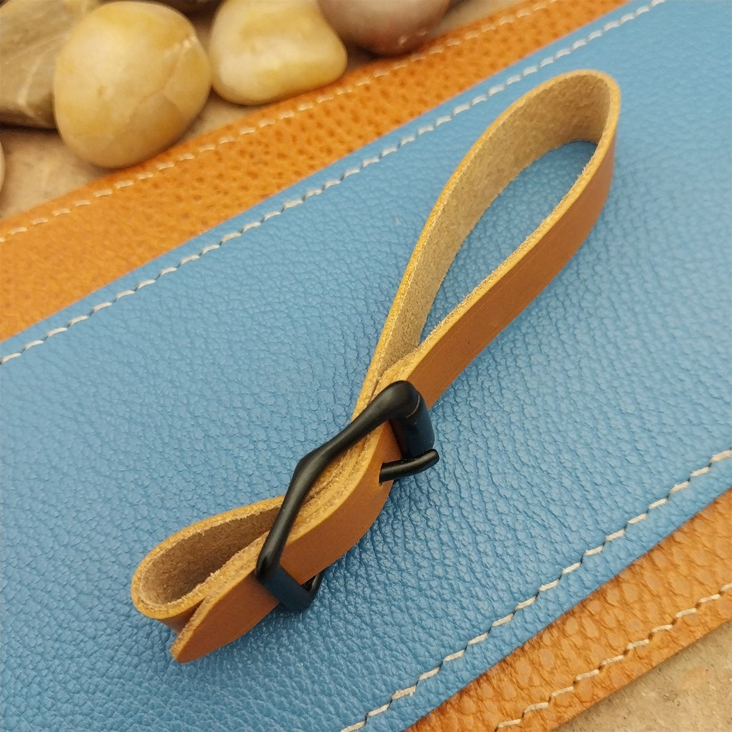 Yellow Italian Leather Pocket Watch Fob Strap & Black Solid Buckle