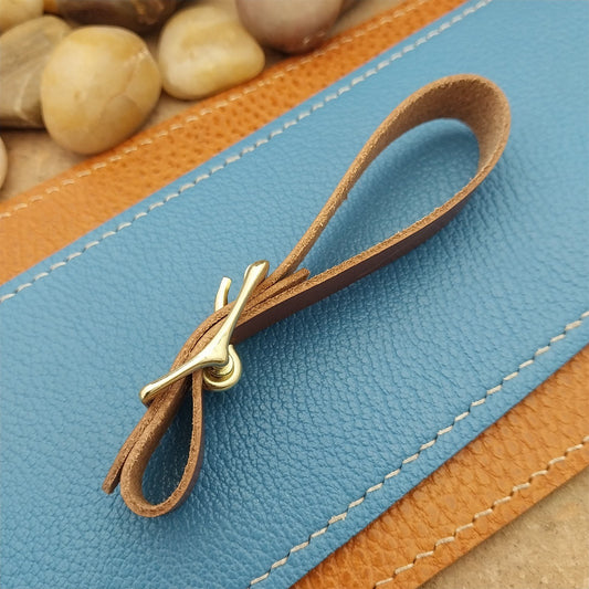 Whiskey Brown Italian Leather Pocket Watch Fob Strap & Brass Finish Solid Buckle