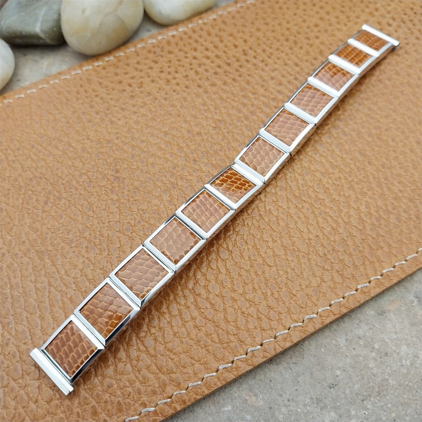 Vintage 1/2" White Gold-Filled & Brown Lizard Speidel Unused Classic Watch Band