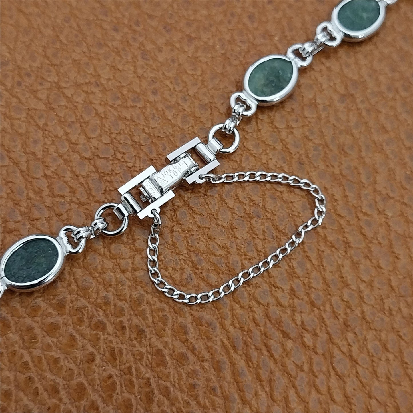 Vintage Jade Stone & White Gold-Filled Ladies Unused 1960s Cocktail Watch Band